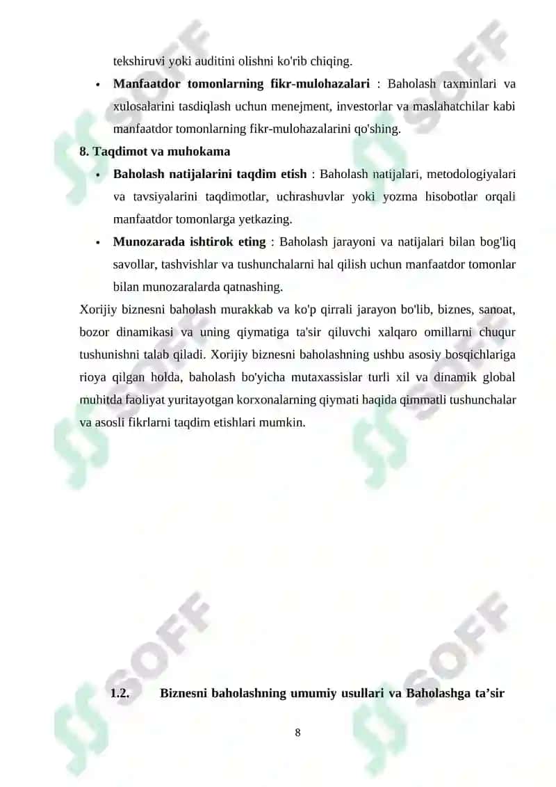 MULK QIYMATINI BAHOLASH YONDOSHUVLARI VA USULLARI TIZIMI 8