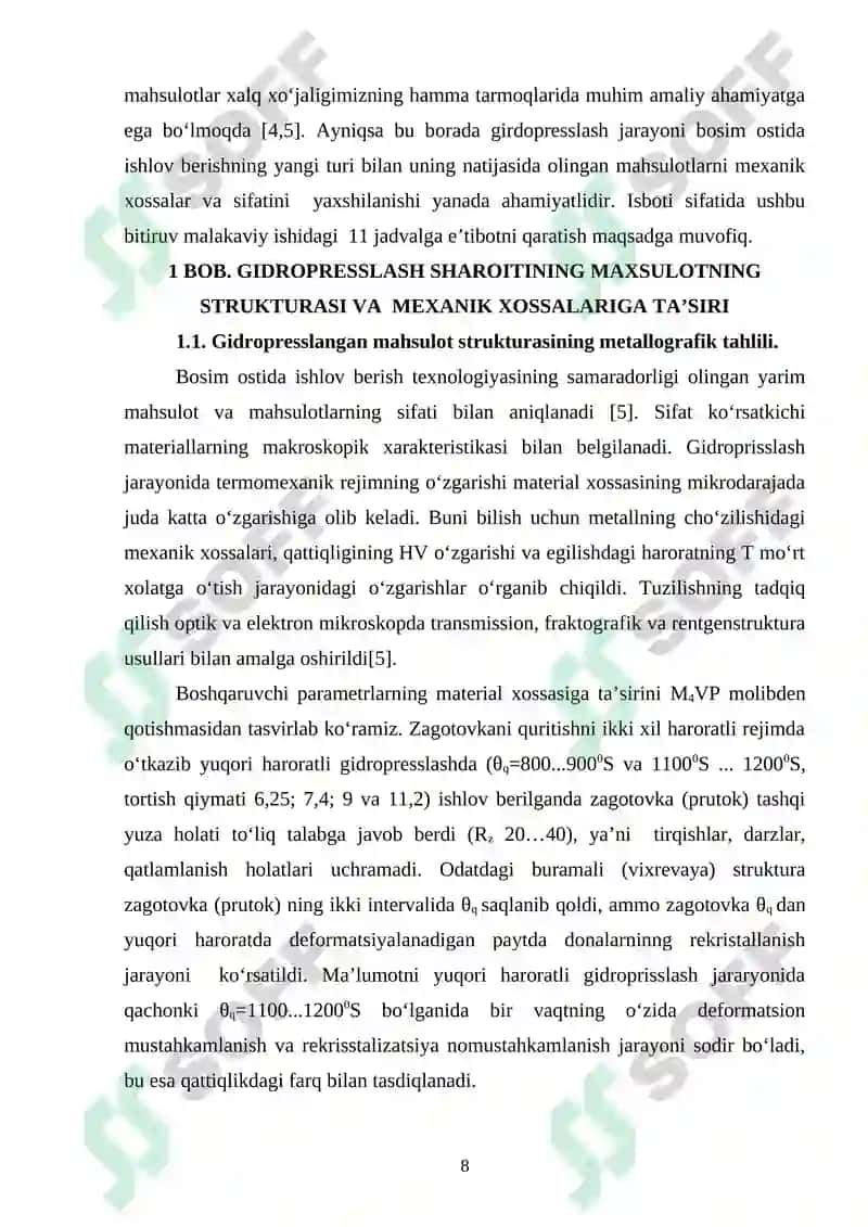 Qiyin eriydigan metallarni gidropresslash jarayonlarini takomillashtirish 8
