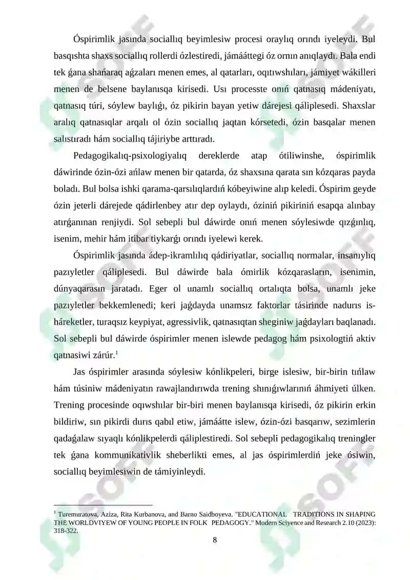 Òspirimlerde shaxslar ara qatnasiqlardi qaliplestiriw treningi 8