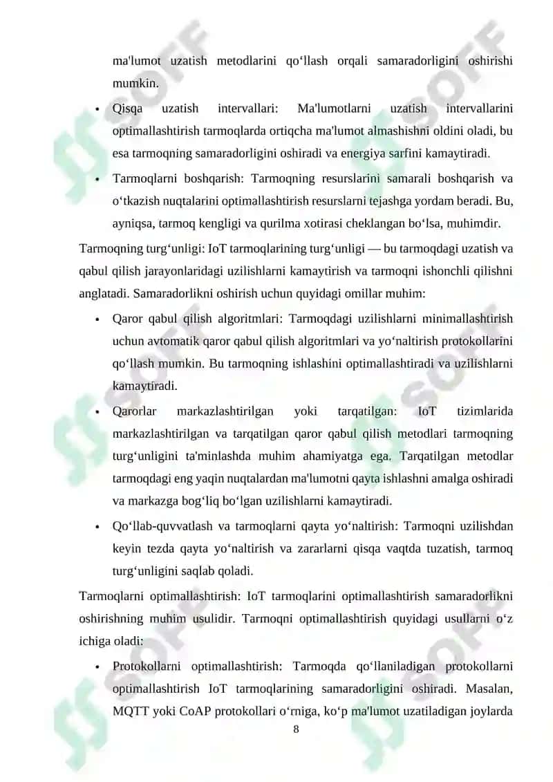 IoT tarmoqlarida ma'lumot uzatishning samaradorligini oshirish 8