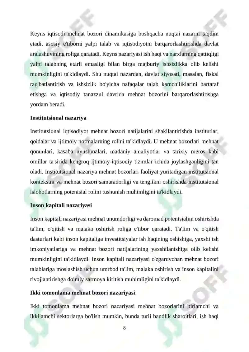 O'ZBEKISTONDA ISHCHI KUCHI BOZORINI SHAKLLANTIRISH VA TARTIBGA SOLISH MUAMMOLARI 8