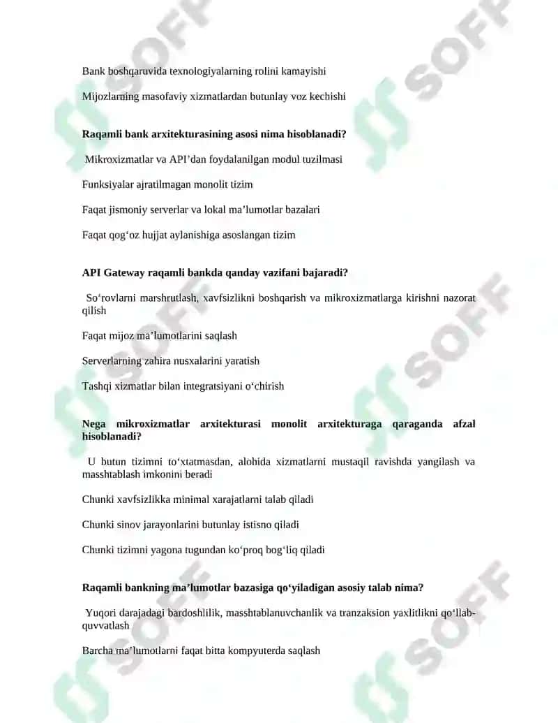 Raqamli bank ishi yakuniy testlar toplami 8
