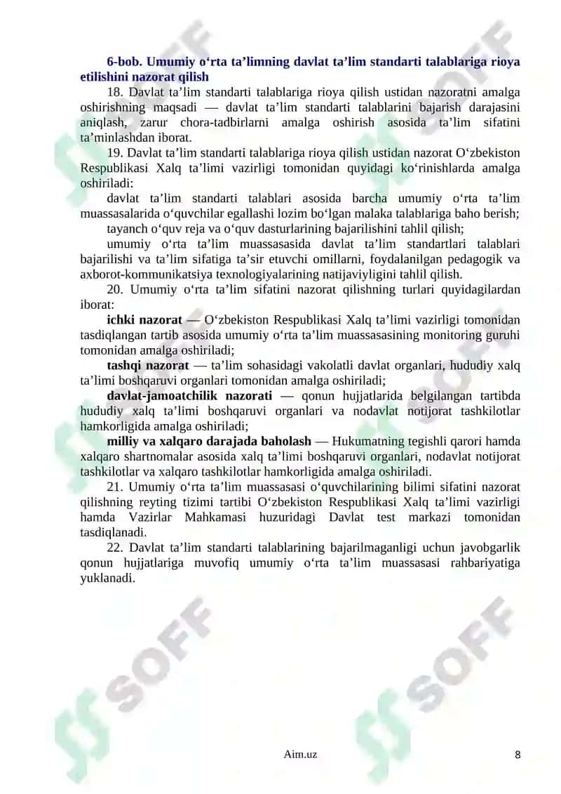 Umumiy o‘rta ta’limning davlat ta’lim standarti va o‘quv dasturi boshlangich ta`lim ona tili o`qish matematika tabiiyot (1-4-sinf) 8