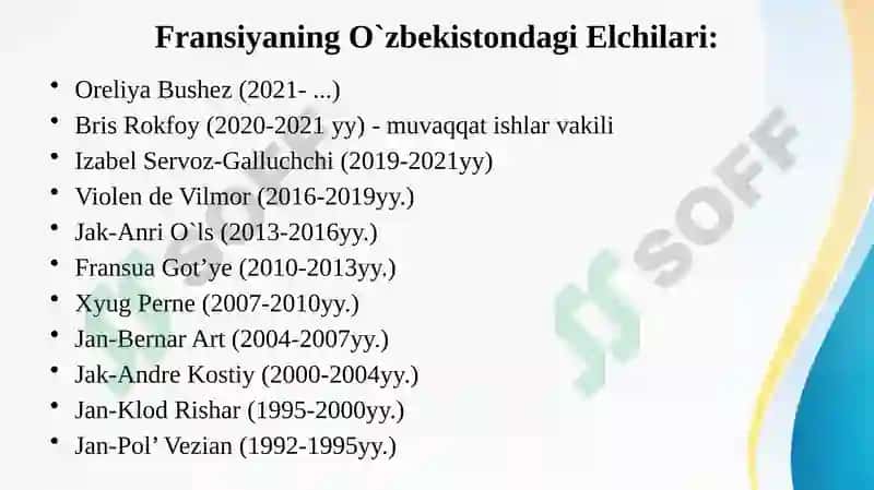 O'zbekiston va Fransiya hamkorlik aloqalari 8
