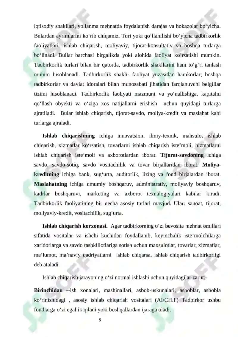 Kichik biznes va tadbirkorlik faoliyati 8