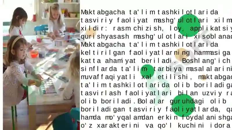 MAKTABGACHA YOSHIDAGI BOLALARNI TASVIRIY FAOLIYATLARINING OʼZIGA XOS XUSUSIYATLARI 8