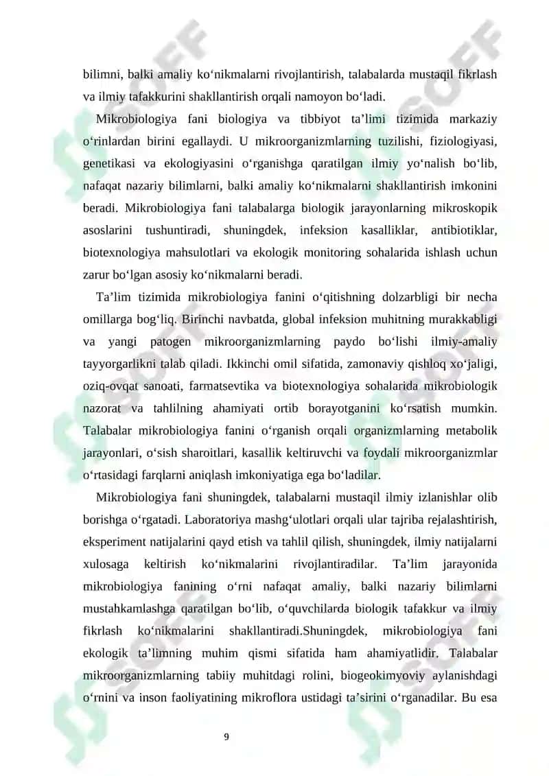 Mikrobiologiya fanini o‘qitishda laboratoriya mashg‘ulotlarining o‘rni va metodik tashkil etilishi 8