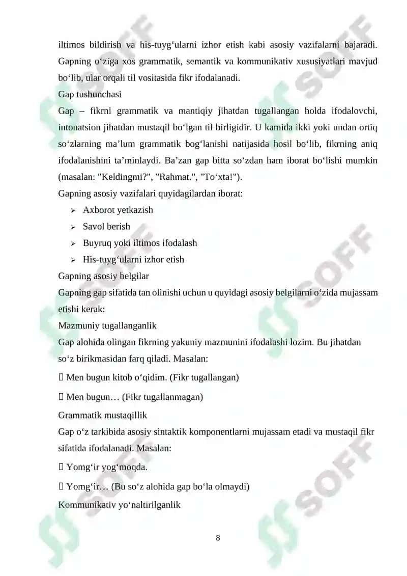 GAPNING IFODA MAQSADIGA KOʻRA TURLARI KURS ISHI 8