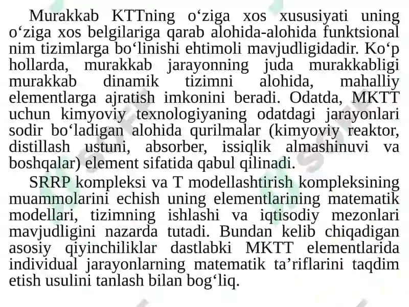 MA’RUZA №1“TEXNOLOGIK JARAYONLARNI MODELLASHTIRISH VA OPTIMALLASHTIRISH ASOSLARI” FANIGA KIRISH. 8