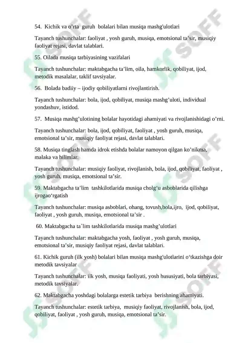 BOLALAR MUSIQIY TAʼLIM METODIKASI FANI BOʻYICHA YOZMA ISH SAVOLLARI 8