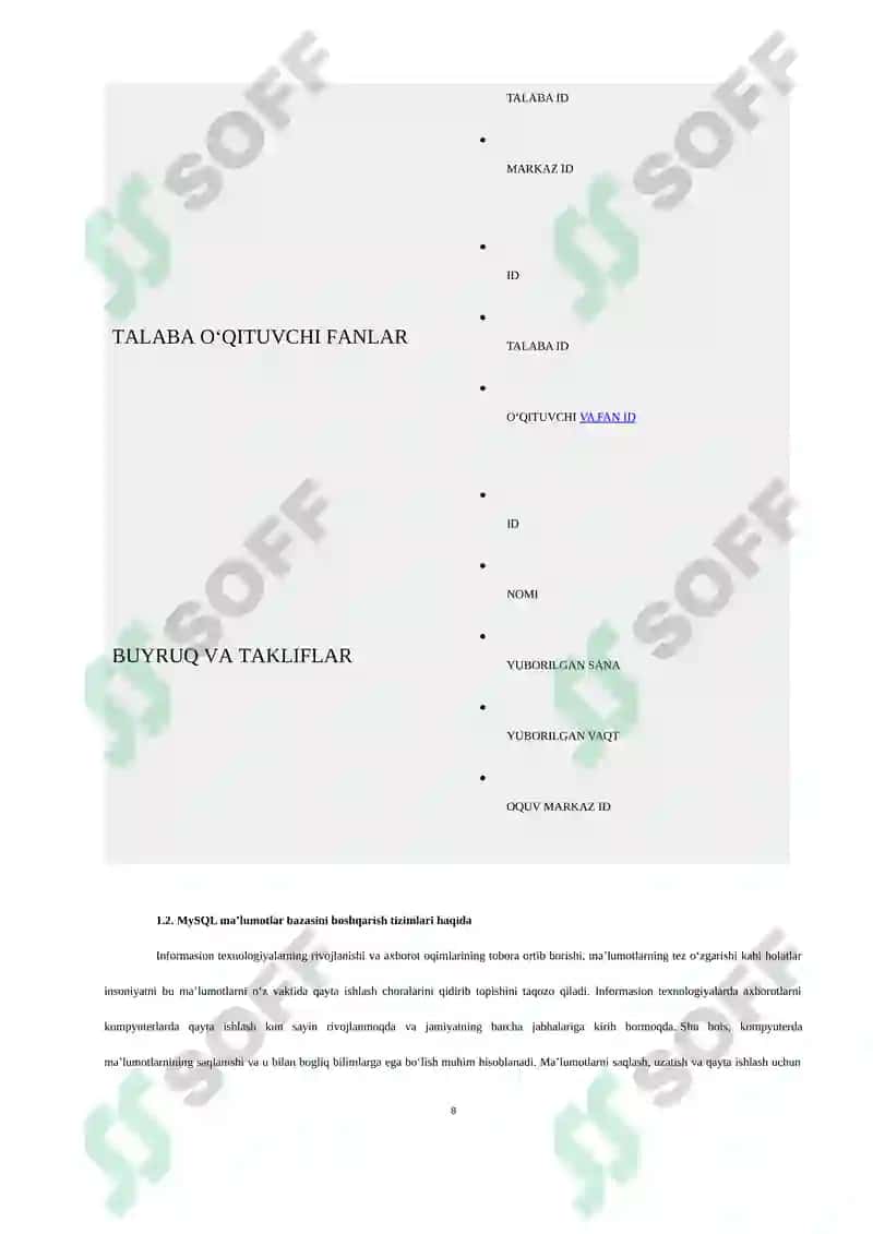 O‘quv kurslari bilan shug‘ullanuvchi kompaniya ma’lumotlar bazasi 8