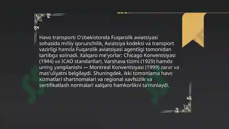 O‘zbekistonda transport xizmatining qonuniy-huquqiy asoslari 8