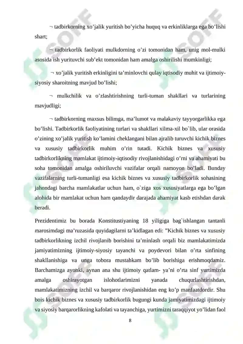 Kichik biznes va xususiy tadbirkorlik yili 8