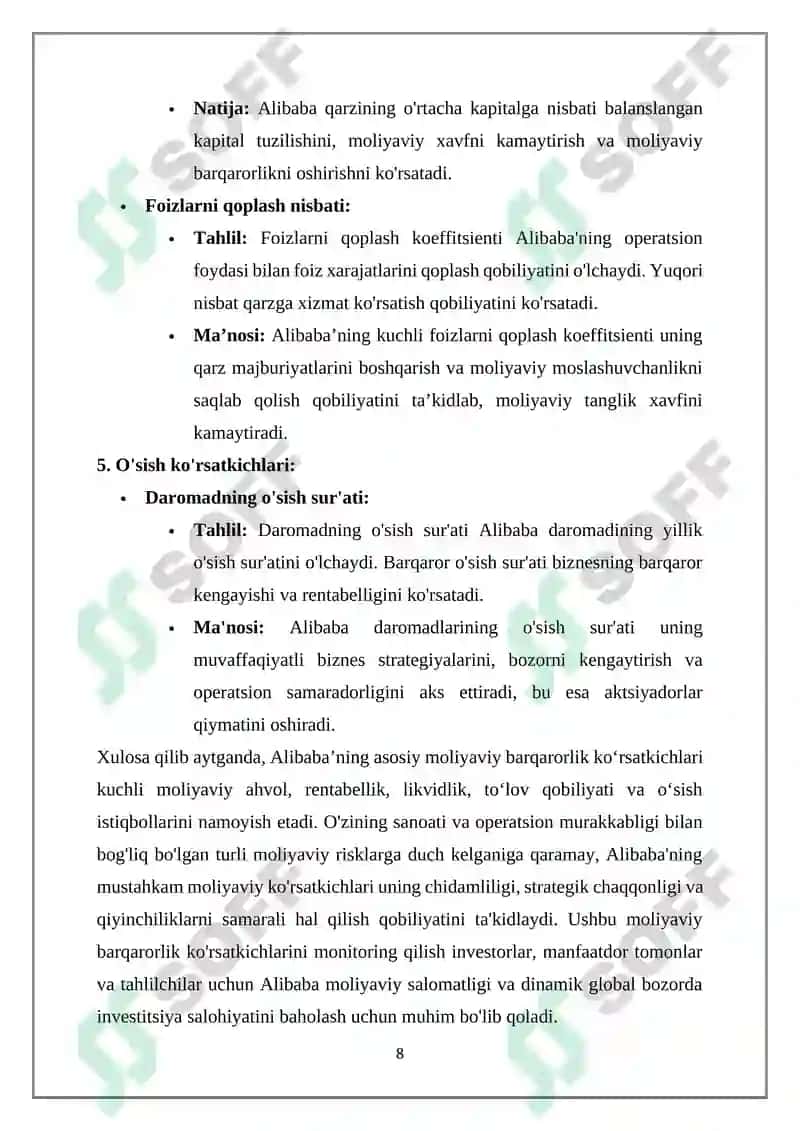 Alibaba kompaniyasining moliyaviy barqarorlik tahlili 8