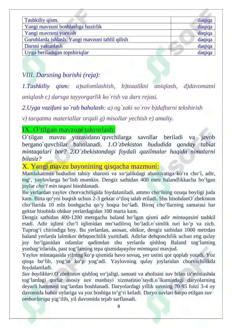 Geografiya fanidan 8-sinf darsi 8