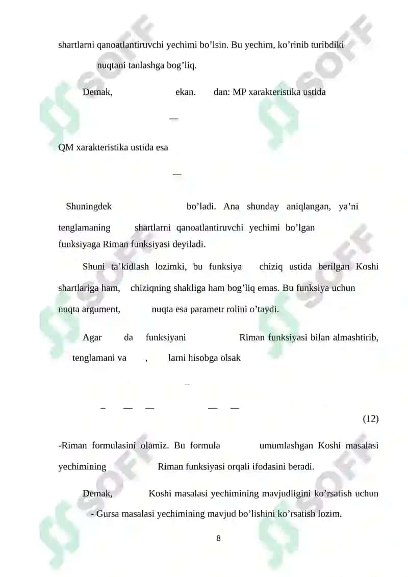 Giperbolik tipdagi tenglamalar uchun chegaraviy masalalarni yechish usullari. 8