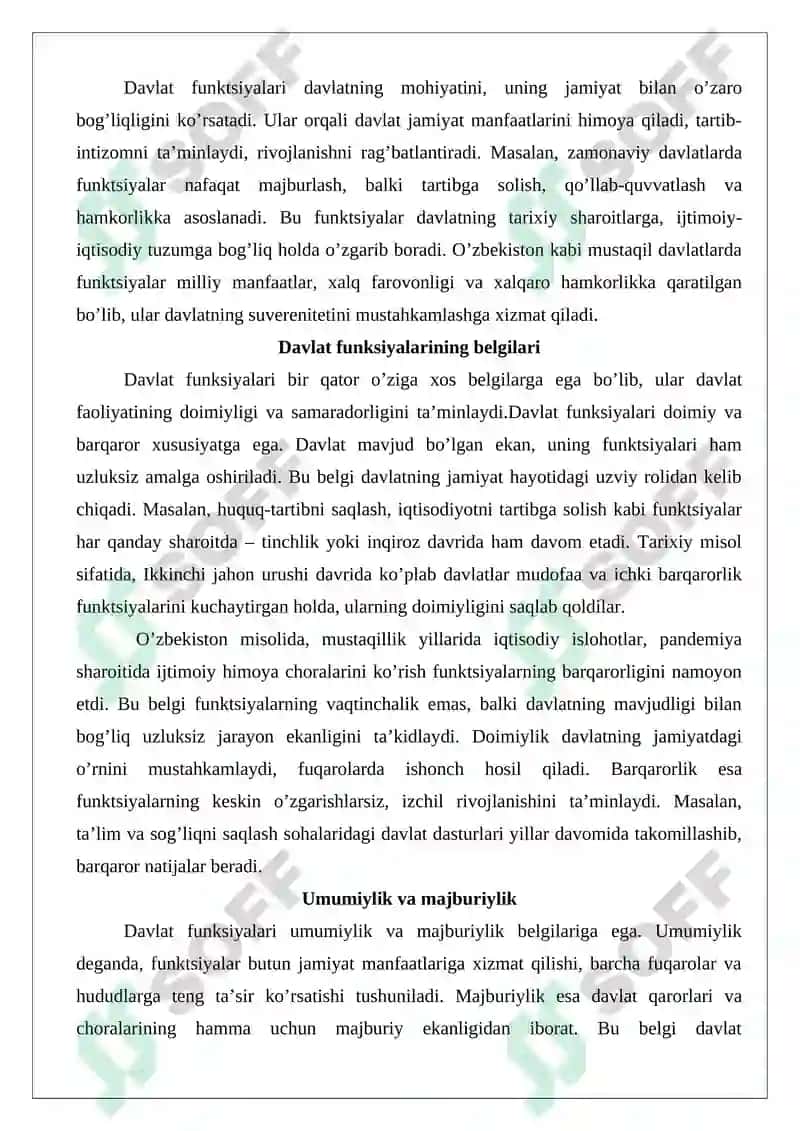 Davlatning funktsiyalari tushunchasi, mazmuni va belgilari 8