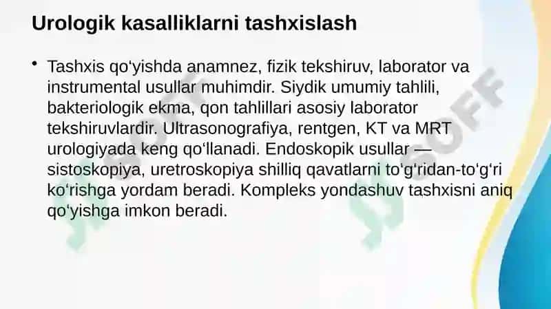 Urologik kasalliklar simptomlari, tashxislash usullari, davolash va asoratlari 8