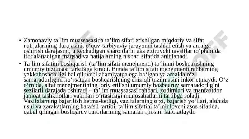 TA’LIM MUASSASASI VA TA’LIM SIFATINI BOSHQARISH JARAYONLARINI TIZIMLI REJALASHTIRISH 8