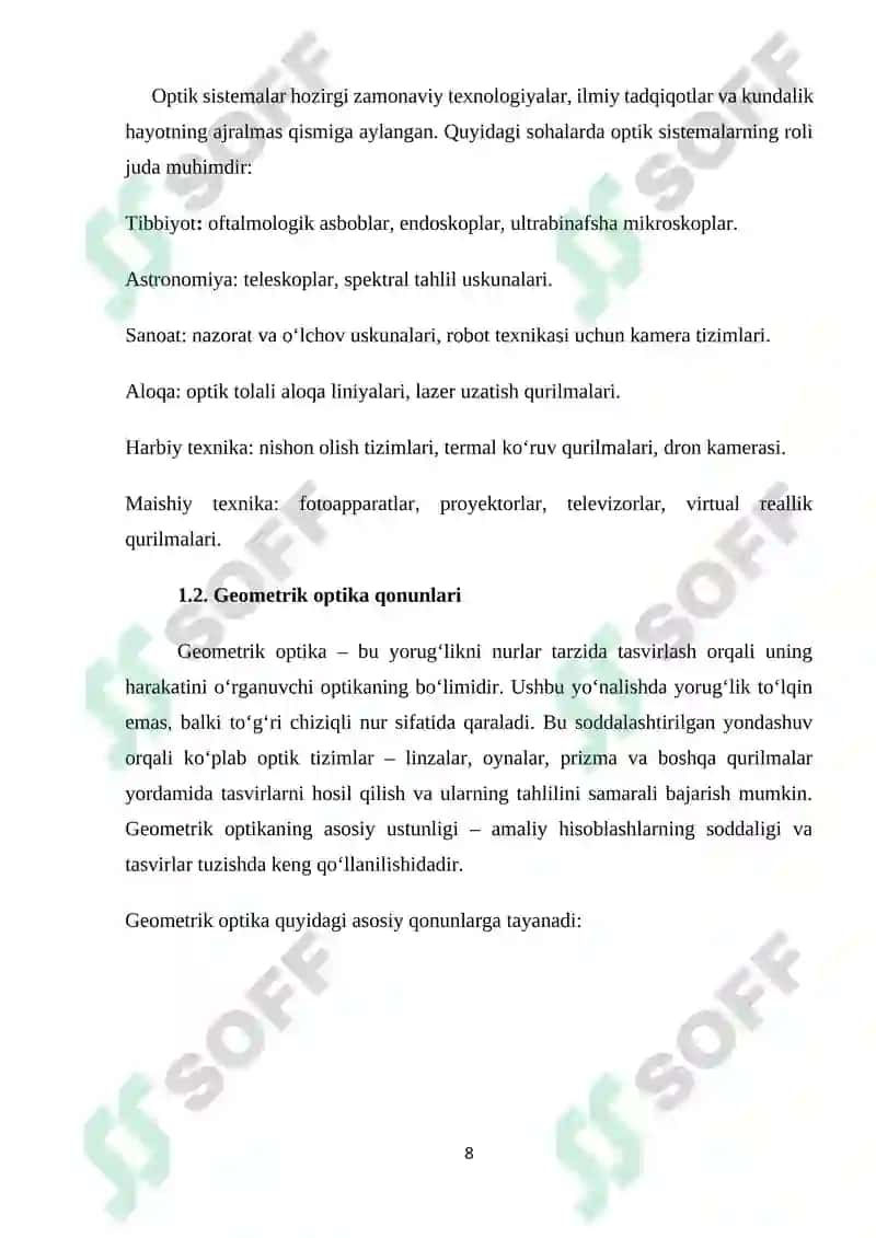 OPTIK SISTEMALARNING ABERATSIYASI KURS ISHI 8