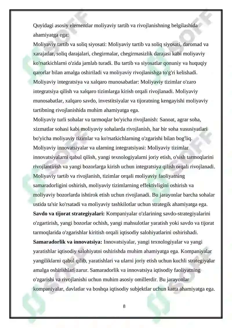 Subyektning ijtimoiy-iqtisodiy jarayonlari, iqtisodiy salohiyati, samaradorligi, omillari va koʻrsatkichlari tizimi REFERAT ISHI 8