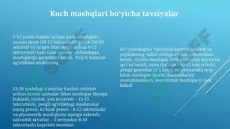 Yoshga mos jismoniy mashqlar (YMJ) o‘zgartirishlarni talab qiladi 8