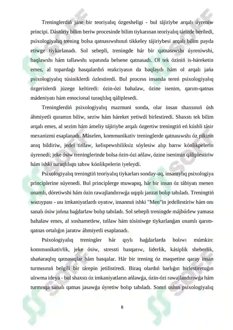 Psixodramma Ya.Moreno jeke ósiw hám sociallıq róllerdi ańlaw usılı sıpatında 8
