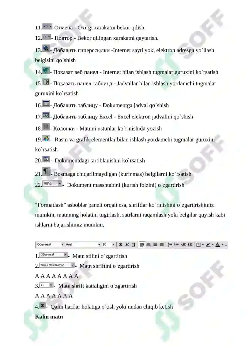 Microsoft Word matn muharriri va uning imkoniyatlari 8