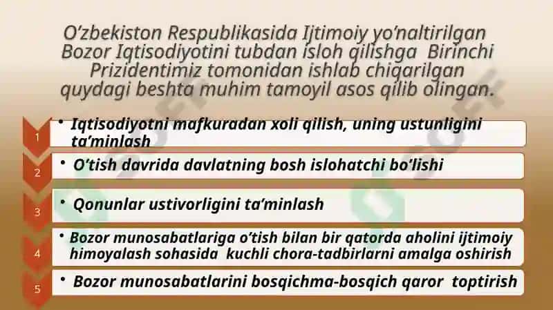Bozor Iqtisodiyotining Ijtimoiy Yo’naltirilganligi va uni O’zbekistonga xos xususiyatlari 8
