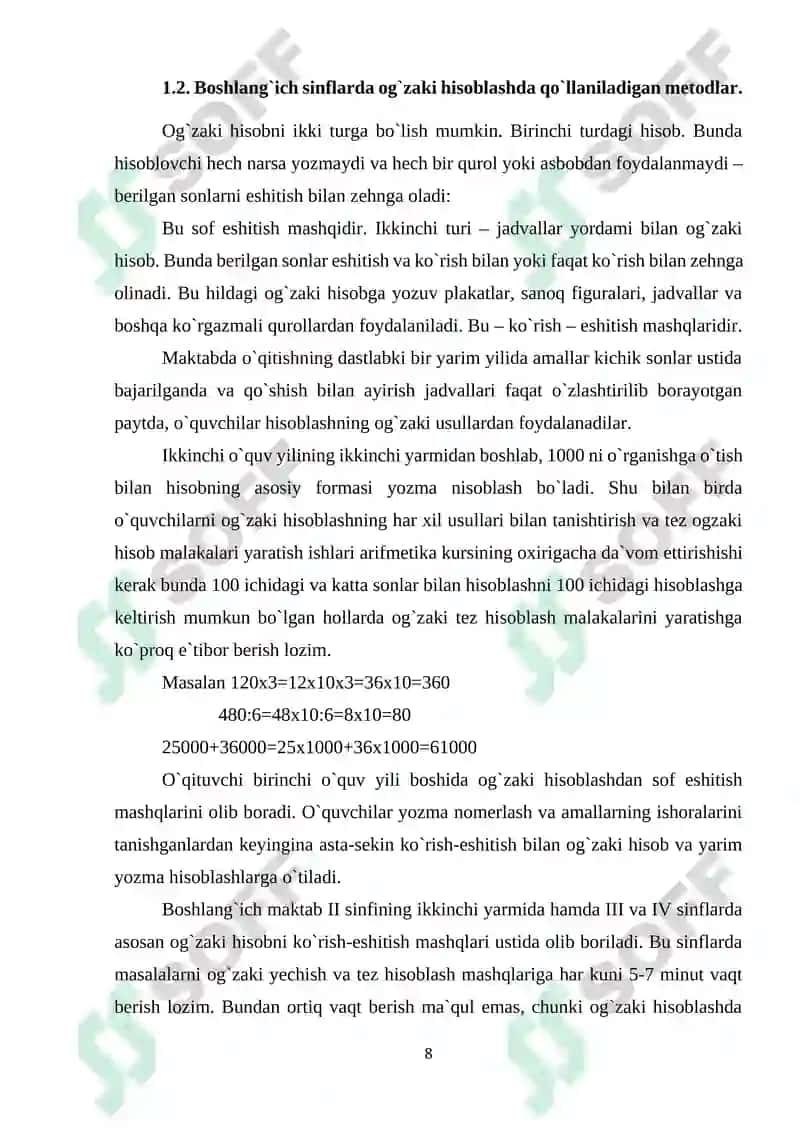Ikkinchi sinflarda matеmatkiadan оg`zaki hisоblashga o`rgatish mеtоdikasi 8