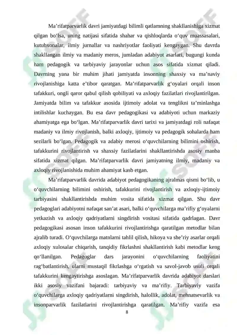 Adabiyot o‘qitish metodikassi tarixida ma’rifatparvarlik davri 8