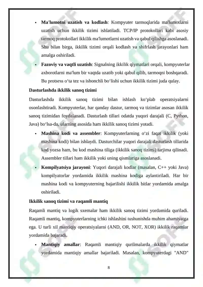Ikkilik sanoq sistemasining tadbiqi 8