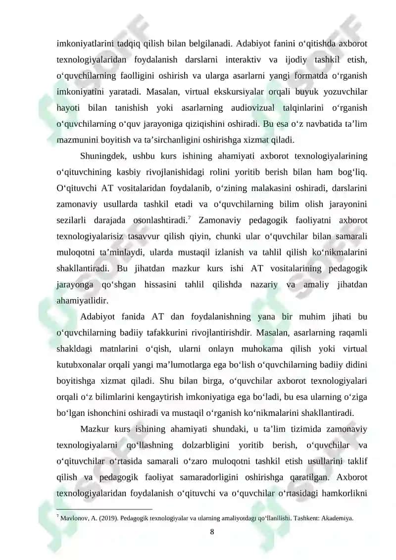 Adabiyot fanini oʻqitishda axborot texnologiyalaridan foydalanish pedagogik mahoratni oshirish omili 8