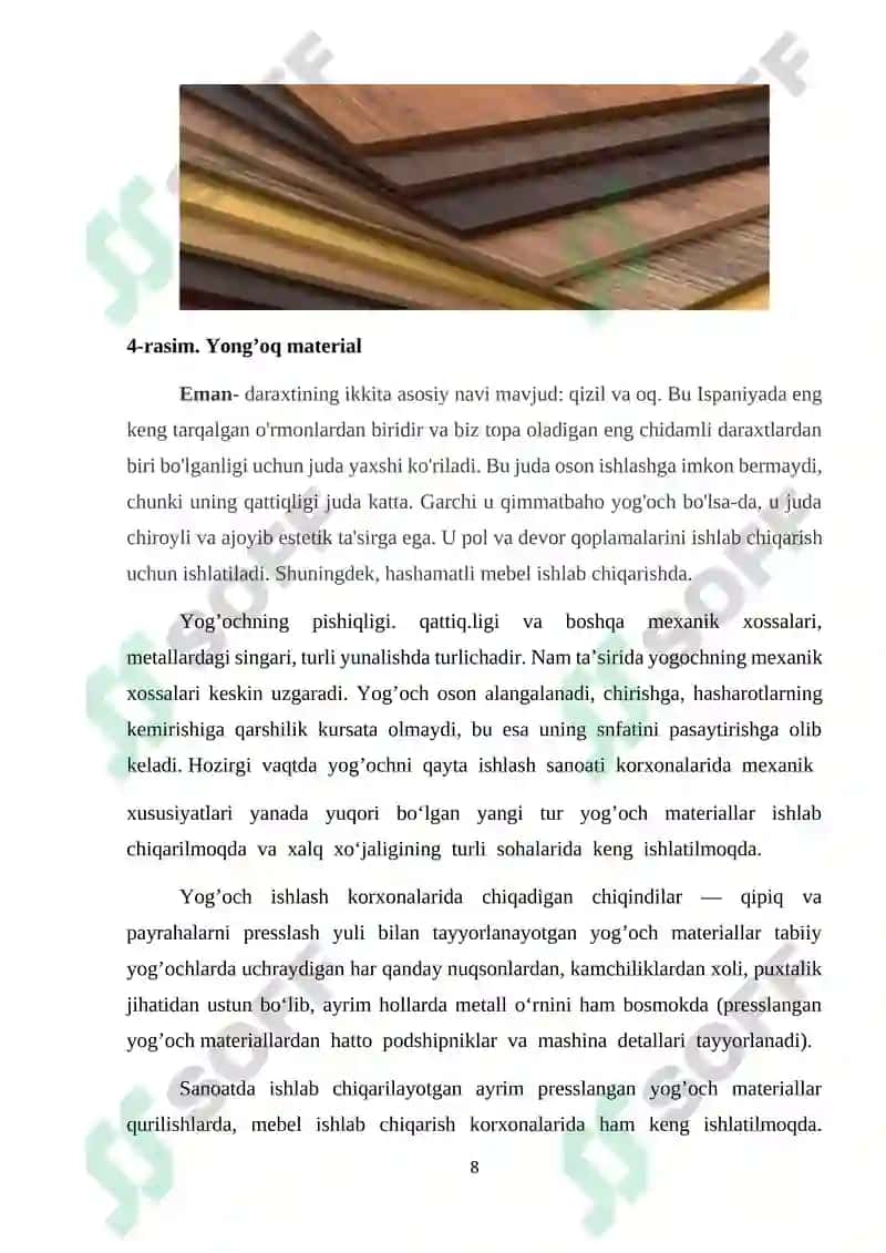YOG`OCH XOMASHYO TANLASHDA YOGOCH TURLARINI GURUXLARGA BO`LISHNI O`RGANISH 8