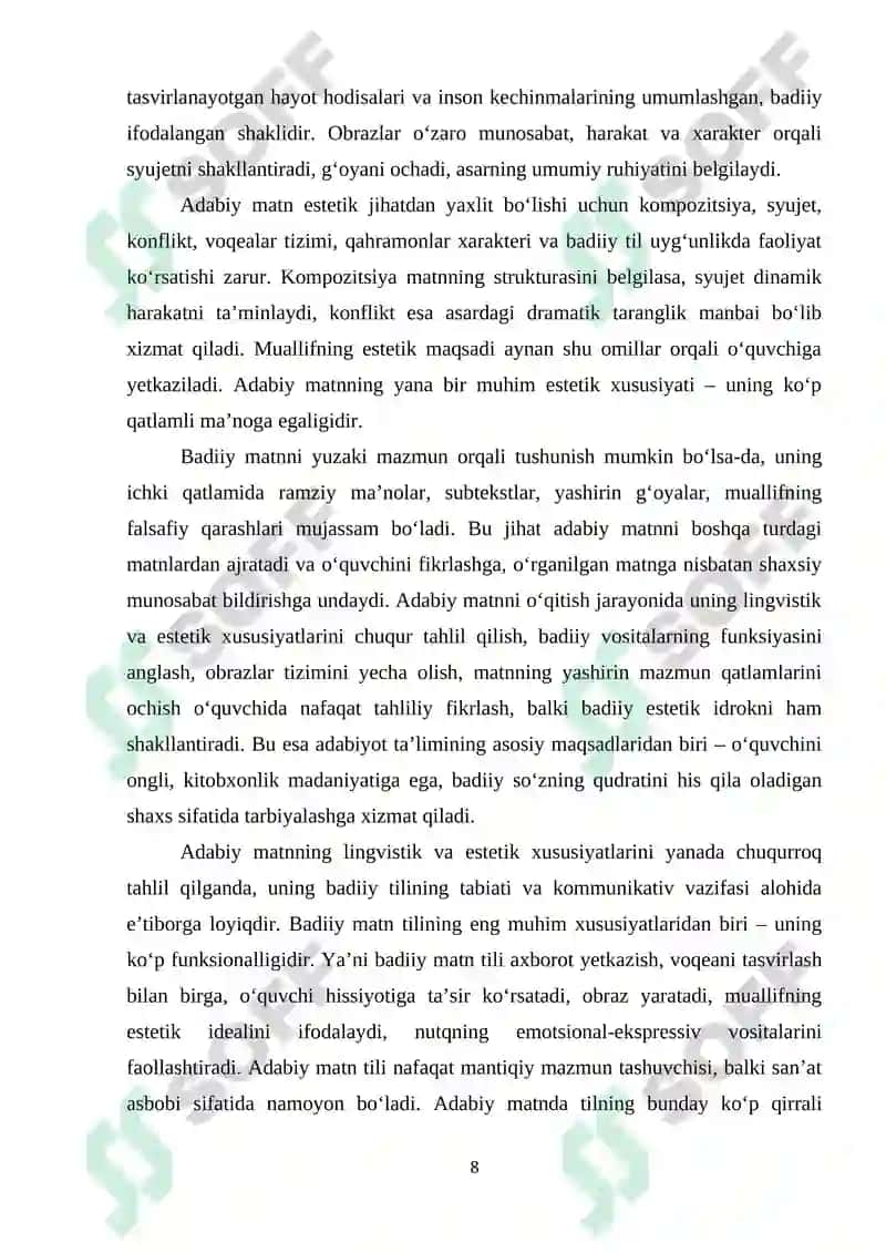 Adabiy matnlar bilan ishlashda kirish mashg‘ulotlarining oʻrni 8
