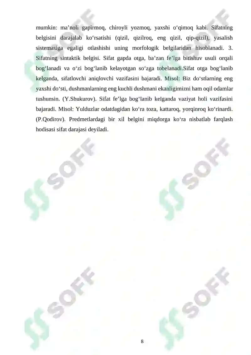 BOSHLANG‘ICH SINFLARDA “SIFAT” MAVZUSINI O‘RGATISH METODIKASI 8