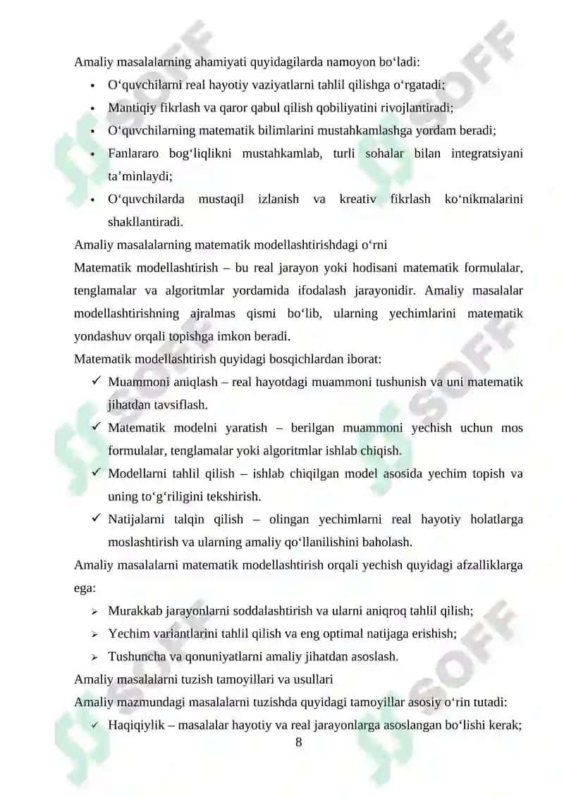 Amaliy mazmundagi masalalar tuzish va yechishni oʻrganish 8