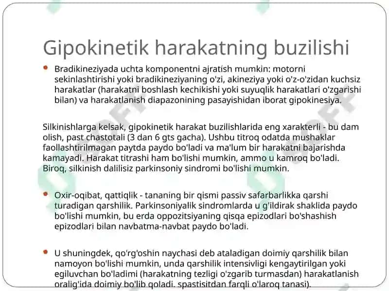 Faoliyat va ixtiyoriy harakatlarining buzilishi. Apraksiya muammosi 8