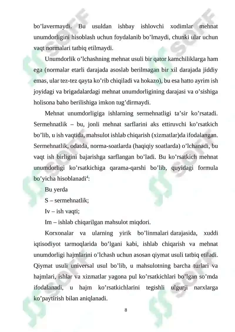 Mehnat unumdorligi va uning hajmiga ta'sir etuvchi omillar 8