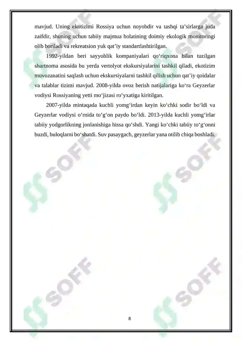 Geyzerlar, termal va mineral buloqlar. 8
