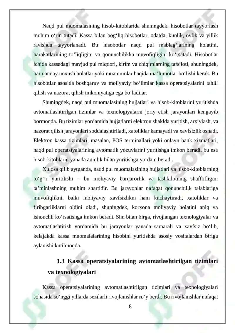 Kassa muomalalarining hisobini yuritish tartibi 8