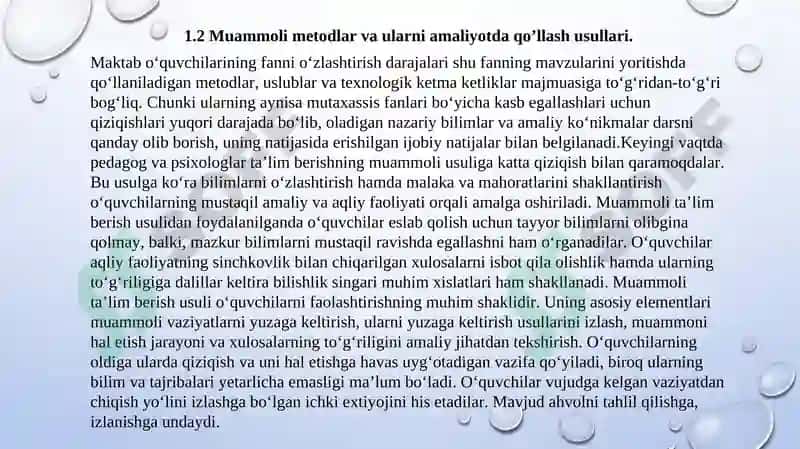Tabiiy fanlarni o'qitishda muammoli ta'lim texnologiyasidan foydalanish 8