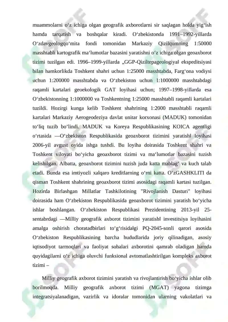 Geaxborot tizim va texnologiyalari asosida olot tumani melioratsiya elektron xaritalarni loyihalash va tuzish 8