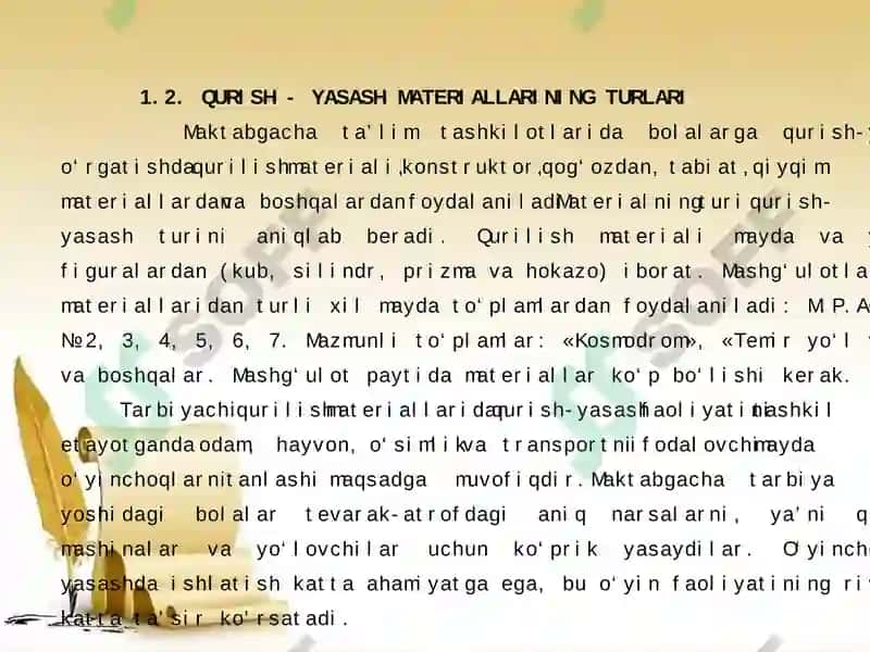 TURLI YOSH GURUHLARIDA QURISH YASASHGA O‘RGATISH METODIKASI 8