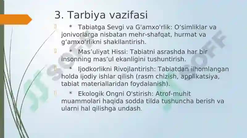 Ekologik ta'lim berish davlat standartlari. 8