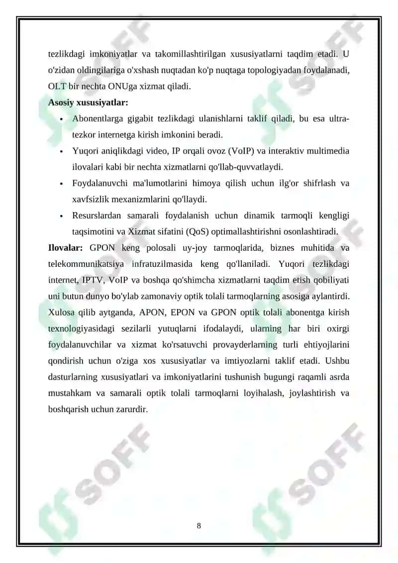 Tolali optik aloqa abonent kirish texnologiyasi 8