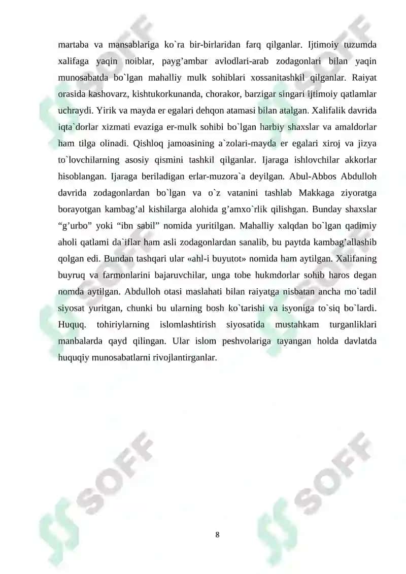 IX asrda arab xalifagidagi siyosiy vaziyat. Toxariylar davlatning tashkil topishi. 8