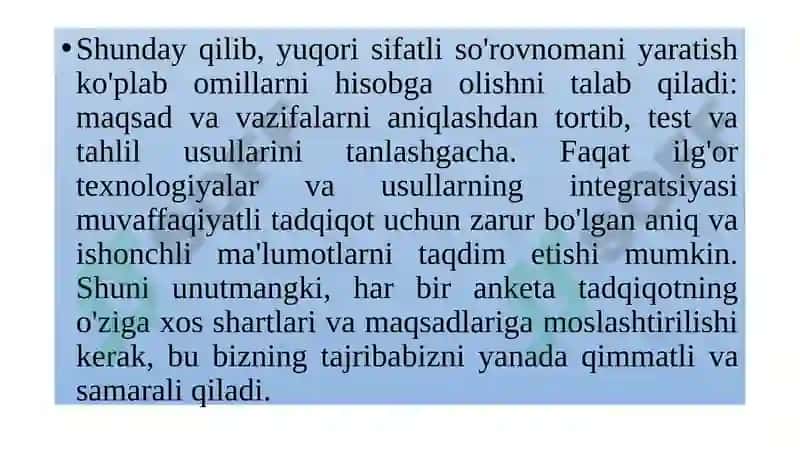 Tadqiqot usullari va ko'nikmalar 8