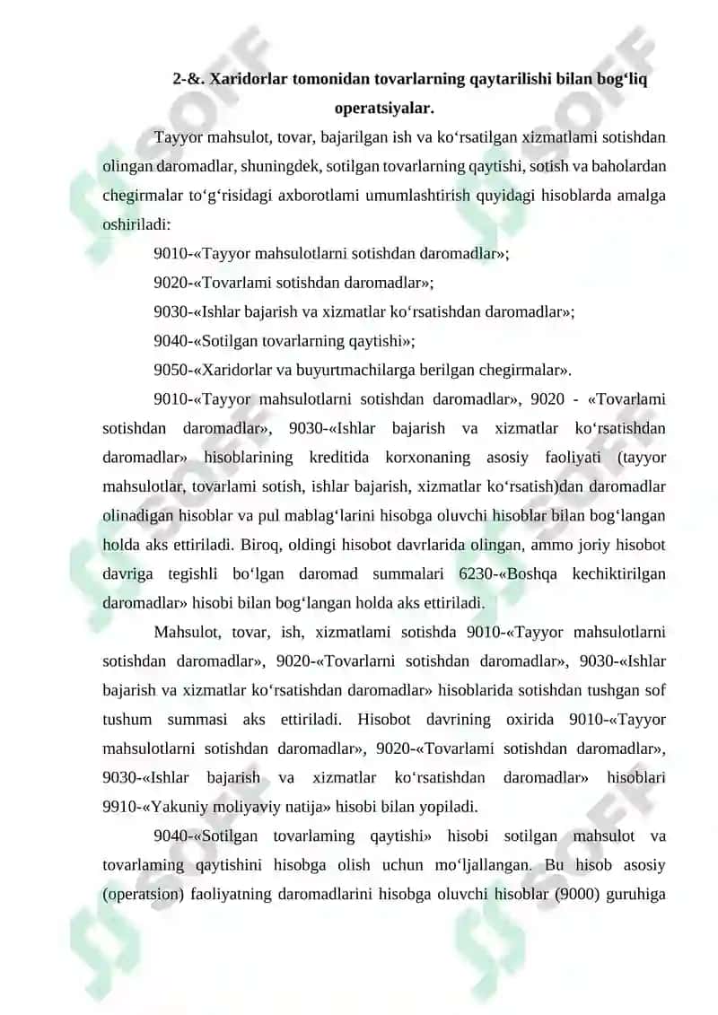 Sotilgan yoki sotib olingan tovarlarning qaytarilishi hamda xaridor va buyurtmachilarga berilgan chegirmalar 8