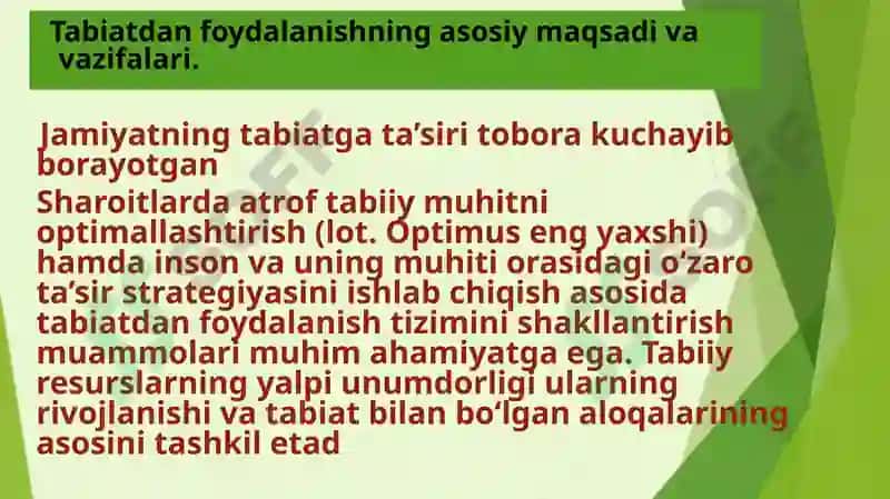 Tabiatdan foydalanishning geografik asoslari fanining nazariy asoslari. 8